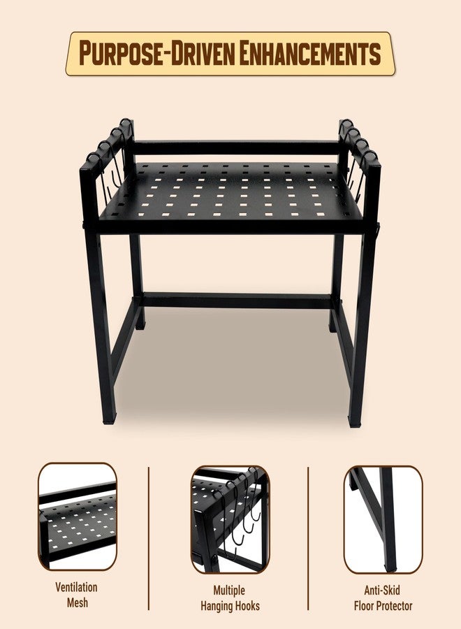 SONRET Microwave Stand for Kitchen Platform - Oven Stand - Height Adjustable Rack with 8 Storage Hooks - Easy to Clean, Multi-Purpose Microwave Rack for Kitchen, Oven Stand for Office - Black - Image 3